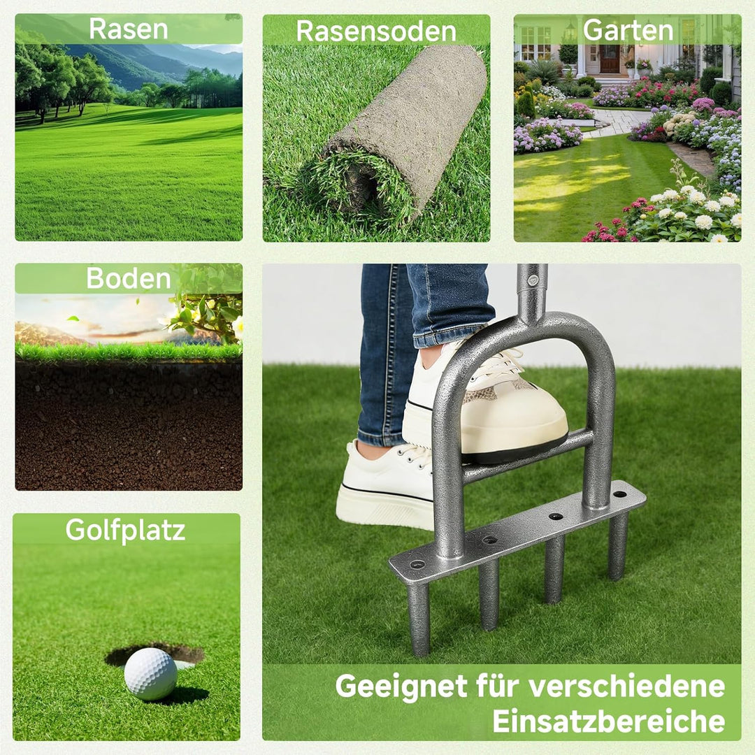 2 in 1 Rasenlüfter mit Unkrautstecher, 4-Loch-Kern Aerifizierer für Rasen, Rutschfester T-Griff, Ras