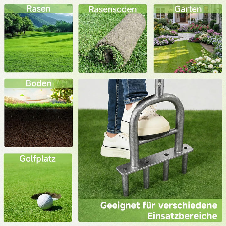 2 in 1 Rasenlüfter mit Unkrautstecher, 4-Loch-Kern Aerifizierer für Rasen, Rutschfester T-Griff, Ras