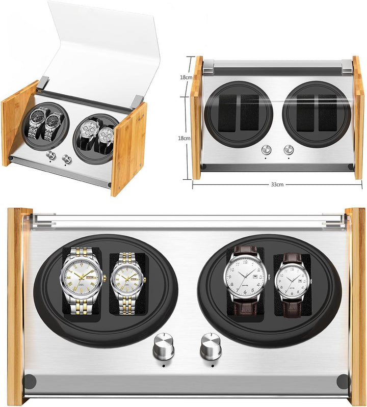 Watch Winder Smith Uhrenbeweger aus Bambusholz und Metall für 4 Uhren,