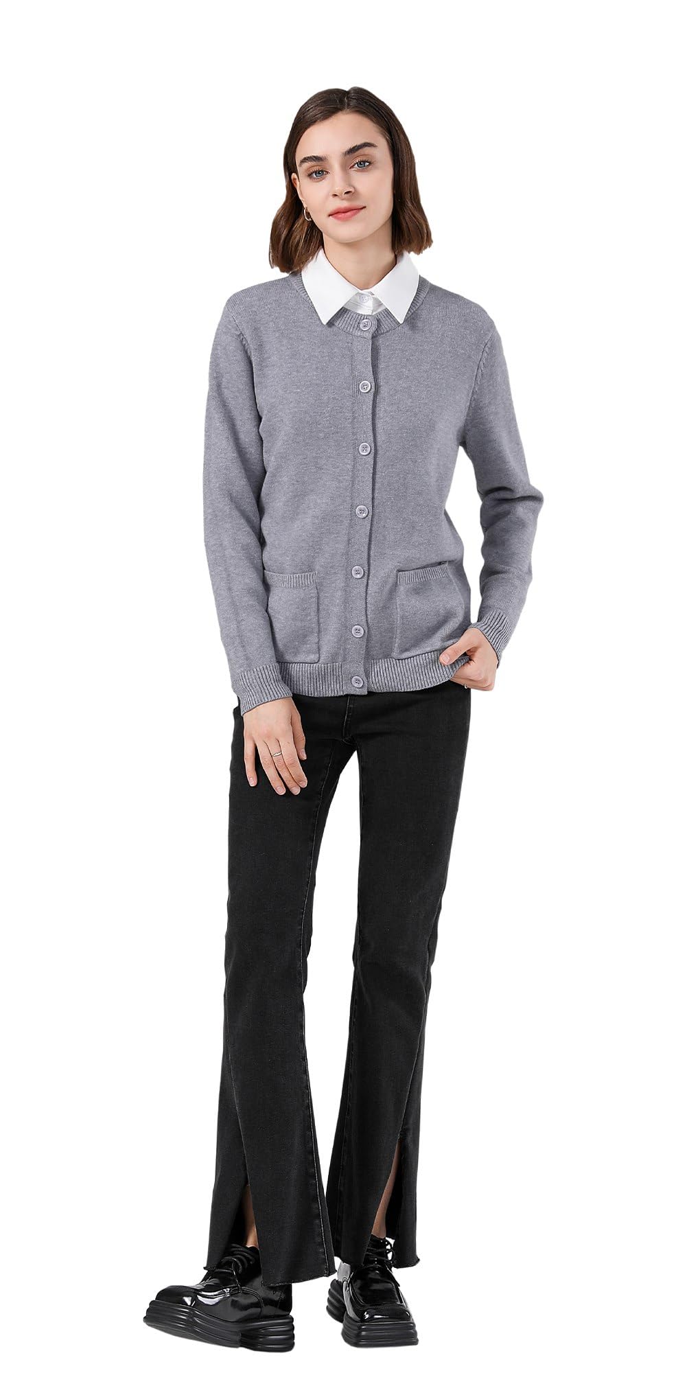 SMILING PINKER Damen Strickjacke Langarm Cardigan Warm Rundhals Strickweste Jacke mit Knopfleiste un