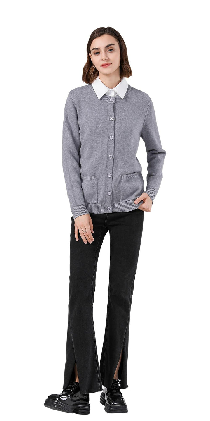 SMILING PINKER Damen Strickjacke Langarm Cardigan Warm Rundhals Strickweste Jacke mit Knopfleiste un