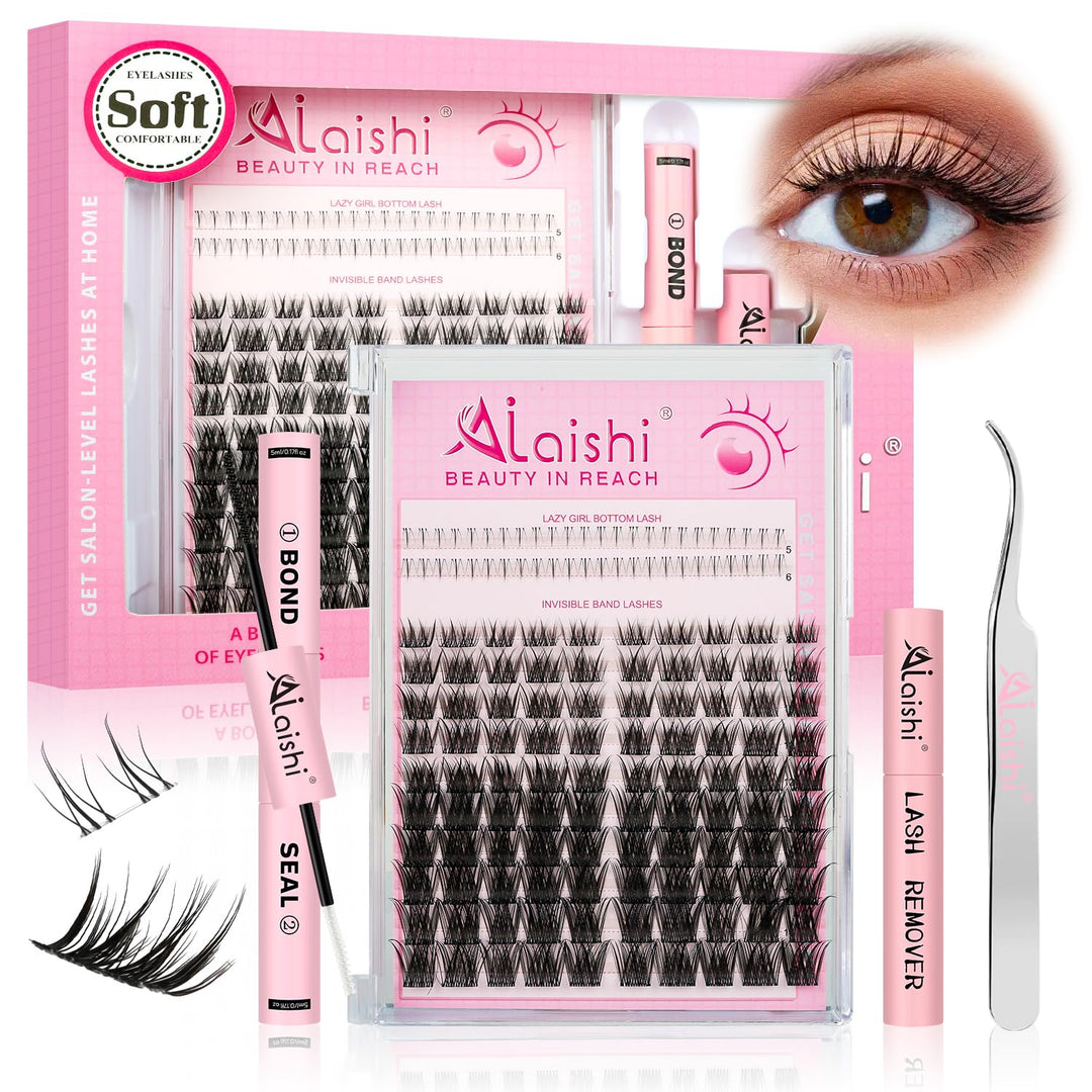 Anime Lash Clusters, 124 Stück Manga Eyelash Extensions 5-16mm, Fluffy D Curl mit Bond and Seal, Pin