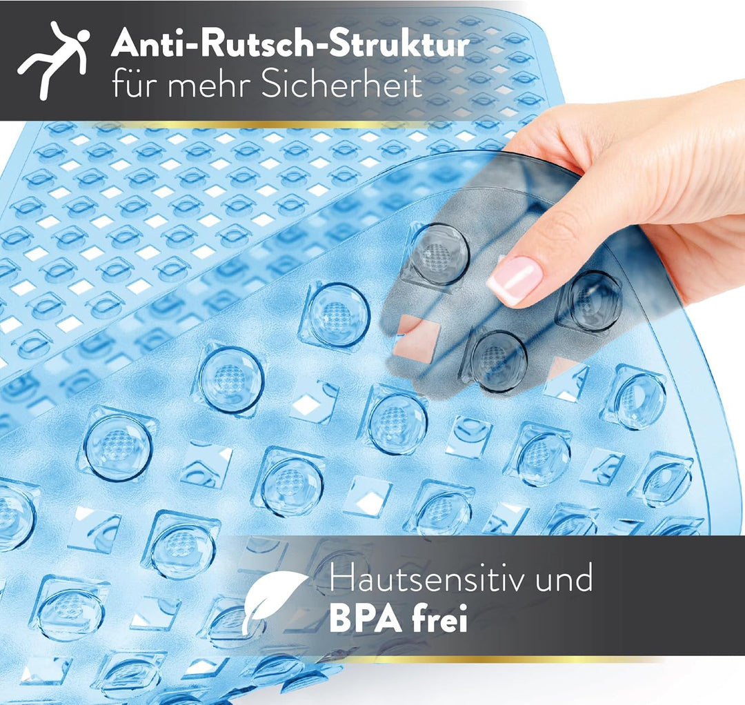 Badewannenmatte rutschfest & hautsensitiv (blau transparent) - 88x39 cm - maschinenwaschbar | schimm