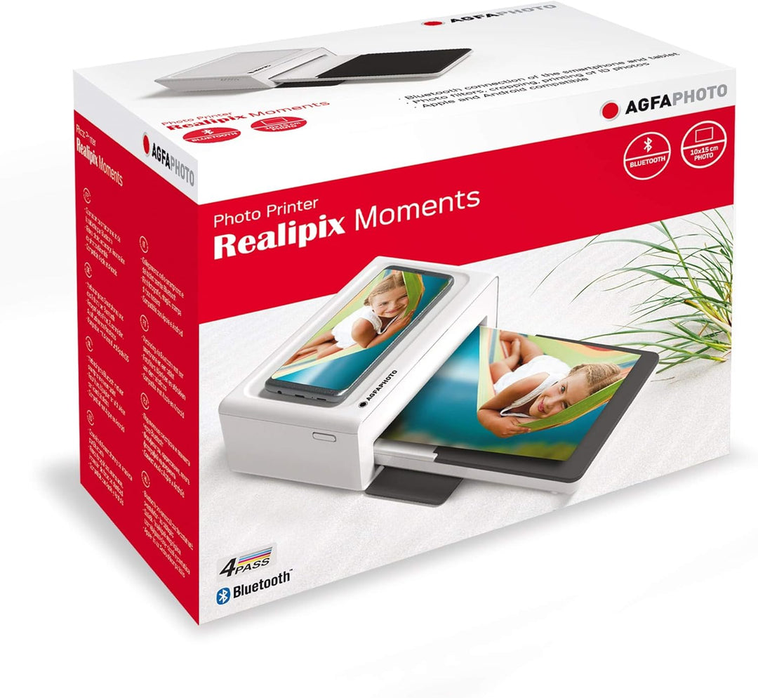 Agfaphoto Fotodrucker 10x15 cm Realipix Moments | Bluetooth Fotodrucker für Smartphone Apple Android