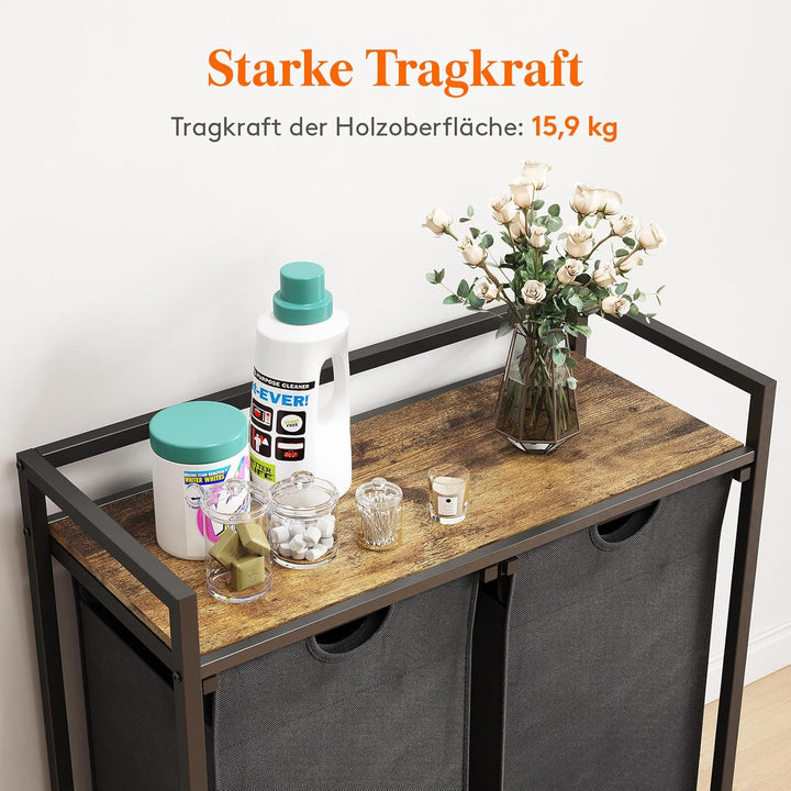 Lifewit Rollbarer Wäschekorb, 95L 2 ausziehbare Wäschekörbe für Wäsche mit oberem Regal & 2 abnehmba