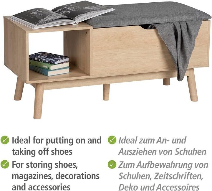 WENKO Sitzbank Edda mit Staufach, moderne Schuhbank mit Sitzpolster und grosszügigem Stauraum für Di