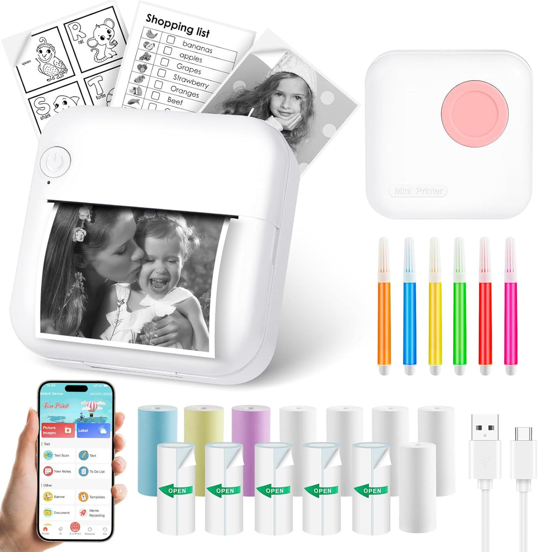 GuKKK Mini-Fotodrucker, Thermodrucker, tragbarer Sofortbilddrucker, Mini-Fotodruck vom Handy, Thermo