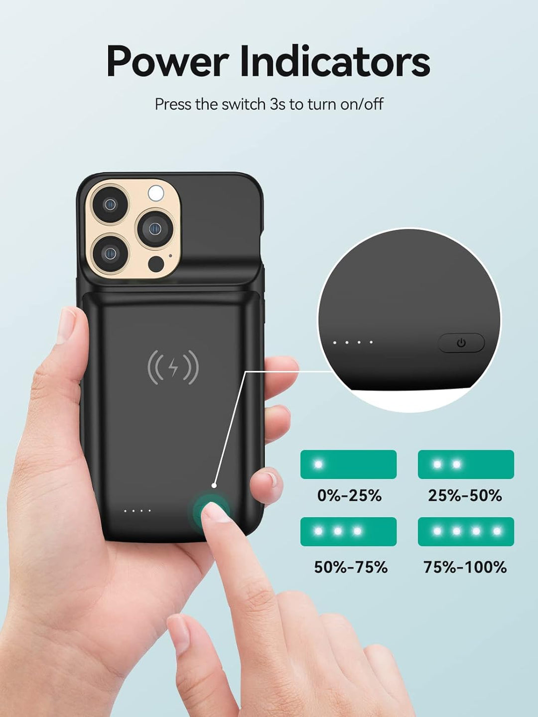 NEWDERY Akkuhülle für iPhone 14 & 14 Pro 10000 mAh Qi Wireless Charging Case, Sync-Daten unterstützt