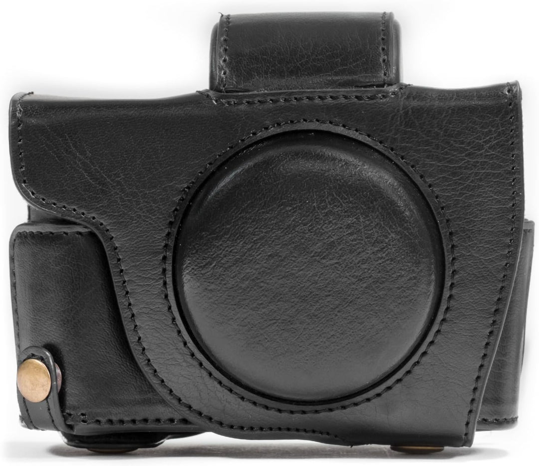 MegaGear Canon PowerShot G5 X Ever Ready Leder Kamera-Case mit Trageriemen und Batteriezugang schwar