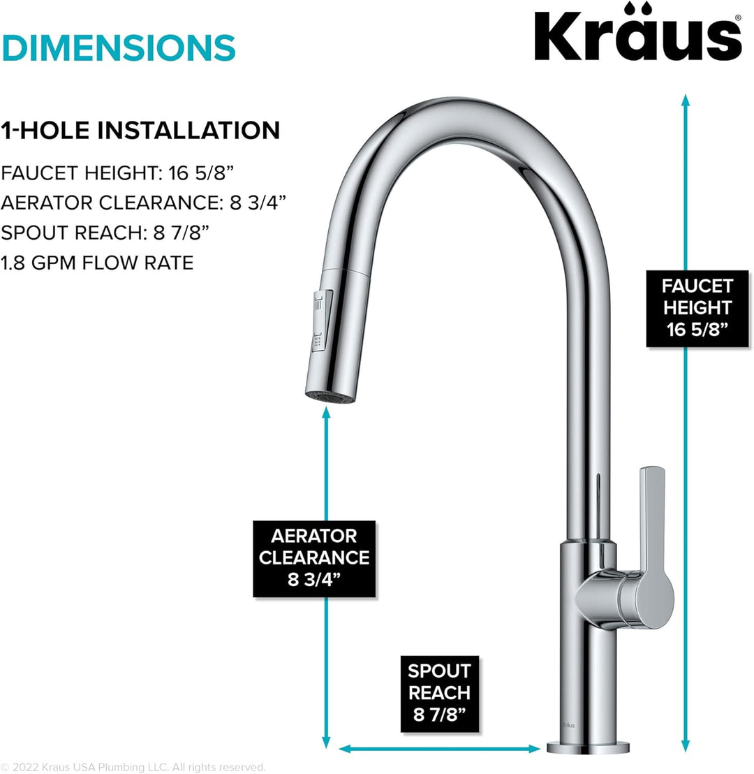 Kraus Oletto KPF-2820CH Einhebel-Küchenarmatur, heunterziehbar, in Chrom Wasserhahn Chrom, Wasserhah