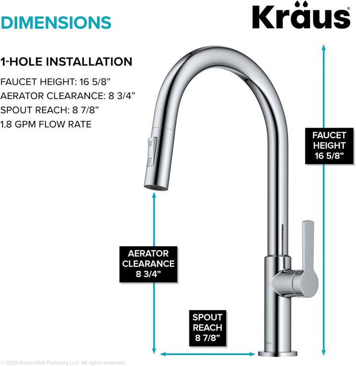 Kraus Oletto KPF-2820CH Einhebel-Küchenarmatur, heunterziehbar, in Chrom Wasserhahn Chrom, Wasserhah
