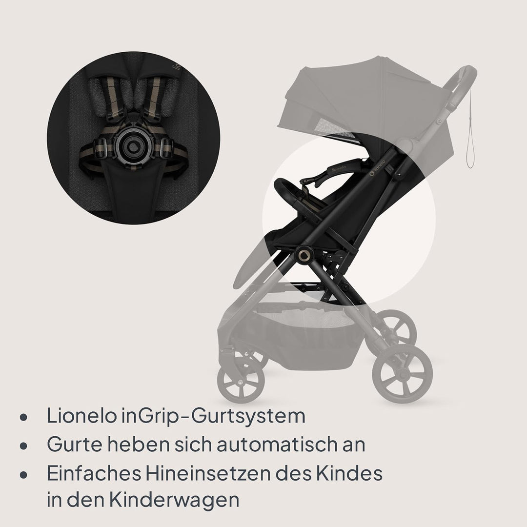 Lionelo Tansi Reisebuggy bis 22 kg, 6 Monate–4 Jahre, Kompakt Faltbar mit Einhand Auto Folding, Grav