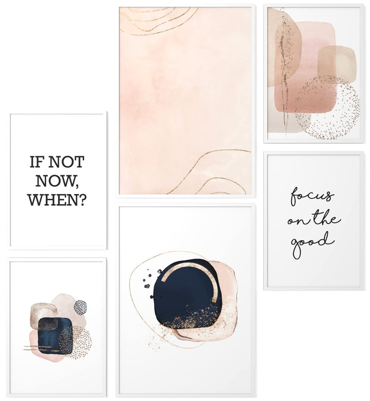 Papierschmiede® Mood Poster Set Rosa Abstrakt, Fertiges Bilder Set mit Rahmen (Holz, weiss), Wohnzim