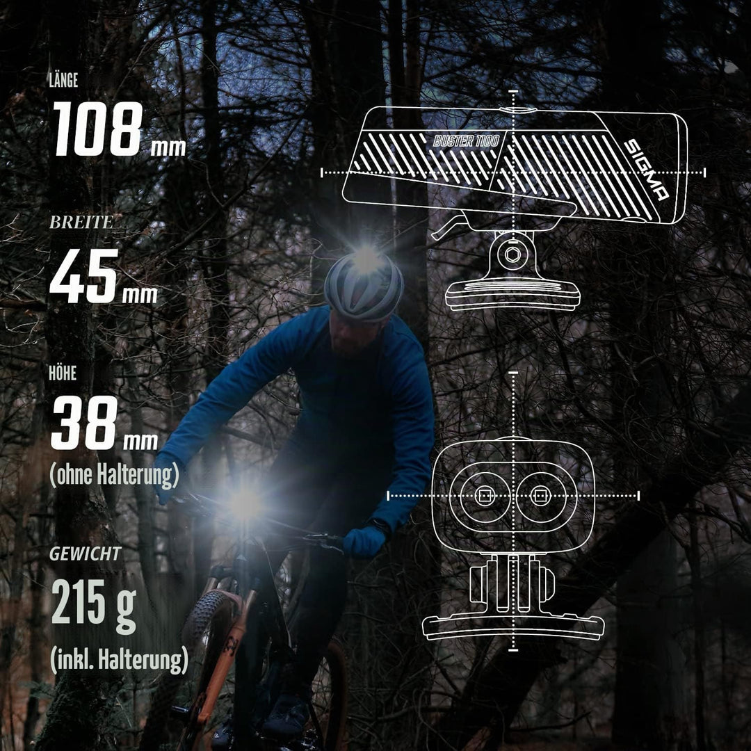 Sigma Sport – Buster 1100 | Fahrradbeleuchtung vorne mit 1100 Lumen | Wiederaufladbare Helmleuchte m