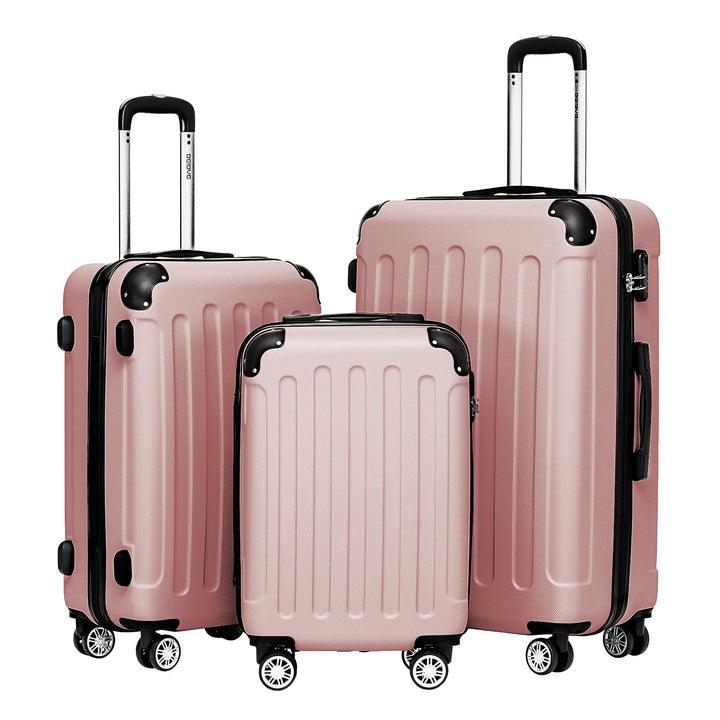 BEIBYE Hartschalen-Koffer Trolley Rollkoffer Reisekoffer Handgepäck 4 Rollen (M-L-XL-Set) (Rosa Gold