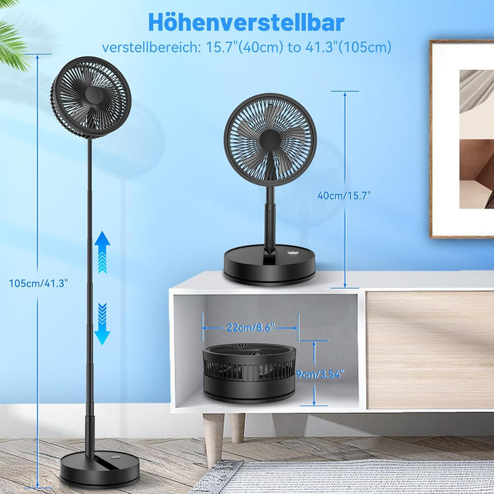 Standventilator, tragbar, leise, 8,6 Zoll, schwarz, Lüfter mit Fernbedienung, 4 Geschwindigkeitsstuf