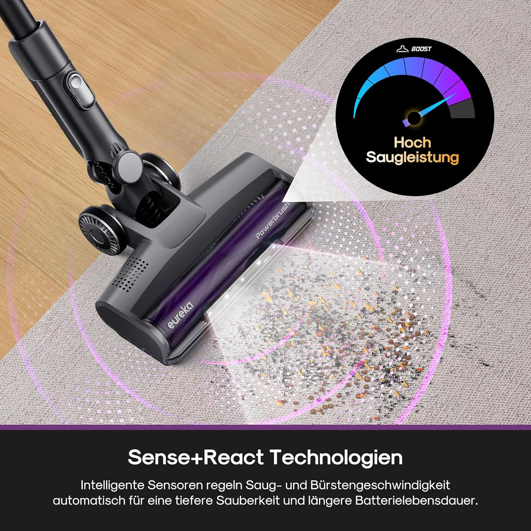 Eureka ReactiSense 530 Akku Staubsauger Anti-Allergen 550W 60Min, 4-in-1 Staubsauger Kabellos, Leich