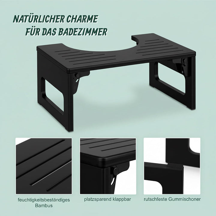 Relaxdays Toilettenhocker, klappbar, Hocker Toilettengang, Erwachsene, Bambus, rutschfest, HxBxT: 18
