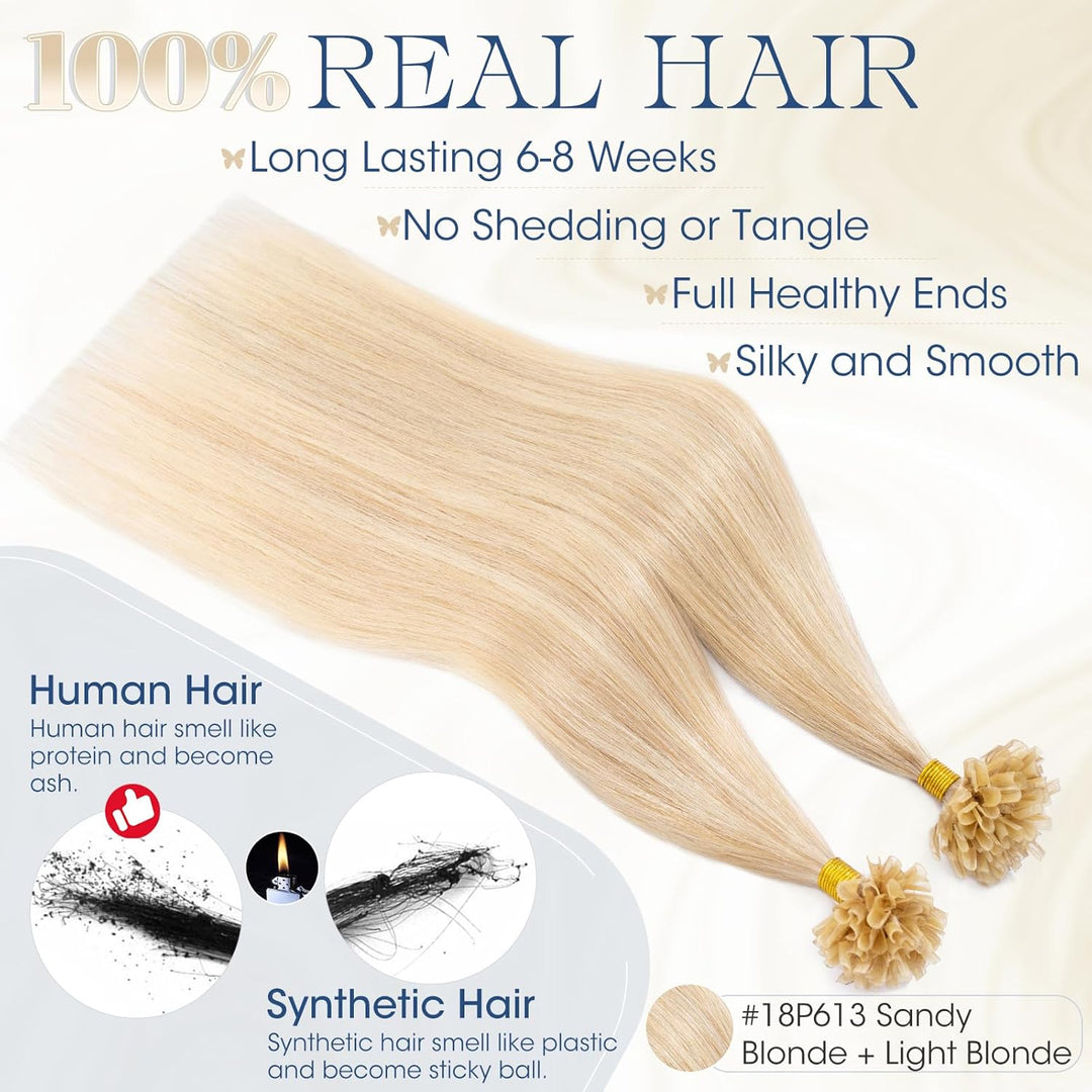 Elailite 40cm Bonding Extensions Echthaar Balayage 0.5g/s U Tip Haarverlängerung Keratin 100 Strähne