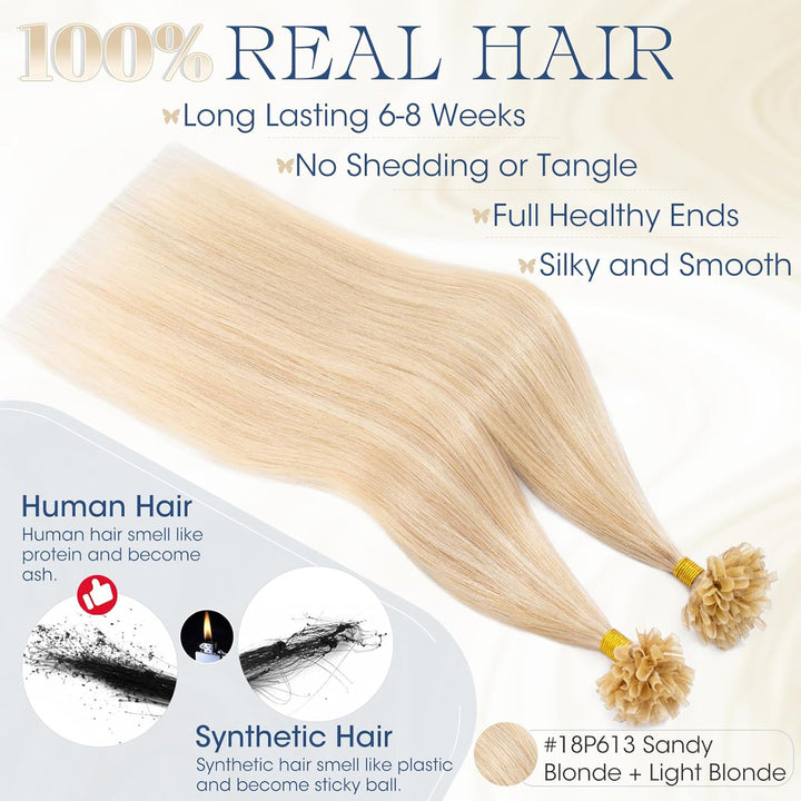 Elailite 40cm Bonding Extensions Echthaar Balayage 0.5g/s U Tip Haarverlängerung Keratin 100 Strähne