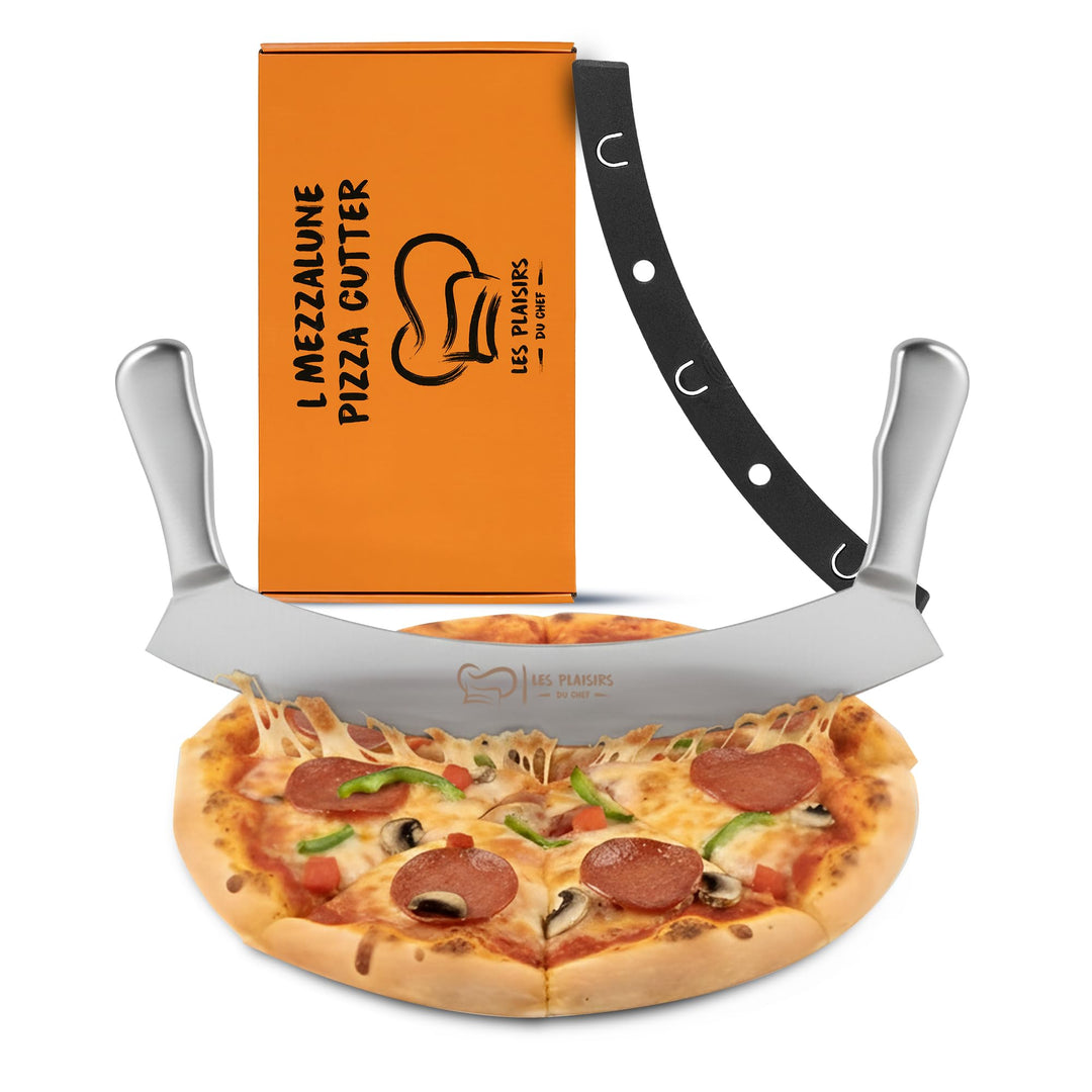 Extra scharfer Pizza Schneider/Pizzaschneider aus Edelstahl | Grosses Wiegemesser 30,5 cm mit Doppel