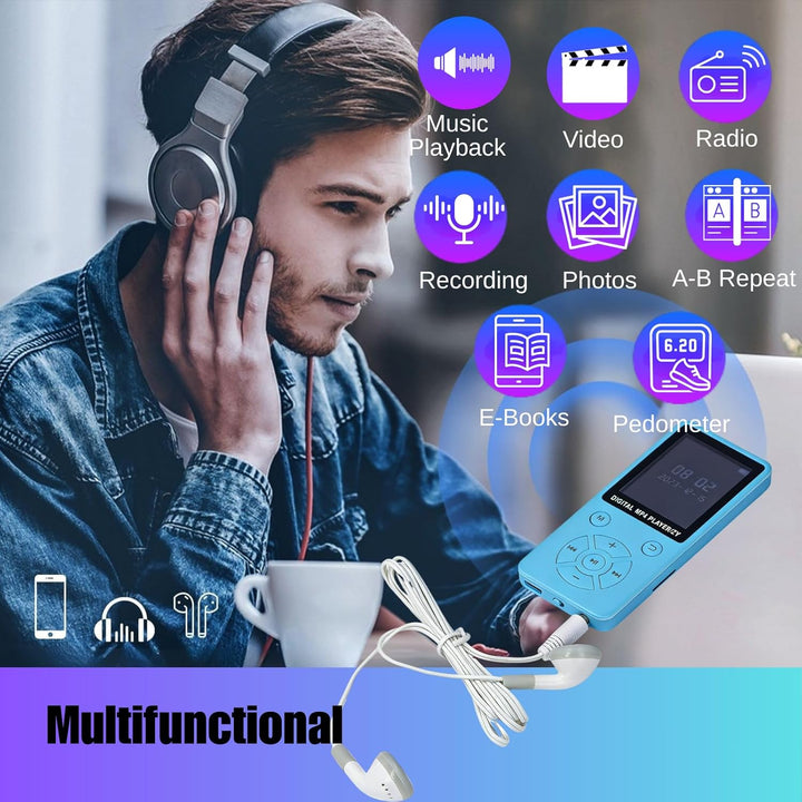 MP3-Player/MP4-Player 64GB Bluetooth 5.0 HiFi MP3 Musik-Player, 1,8-Zoll-LCD-Bildschirm mit Lautspre
