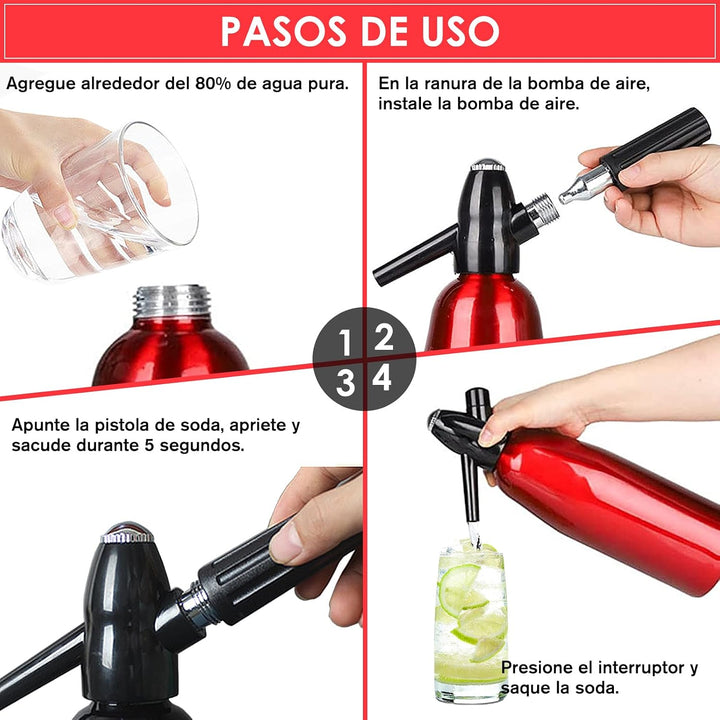 Soda Siphon 1L, Rot - Tragbarer Wassersprudler aus Aluminium, Kohlensäure-Sprudelgerät für Hausgemac