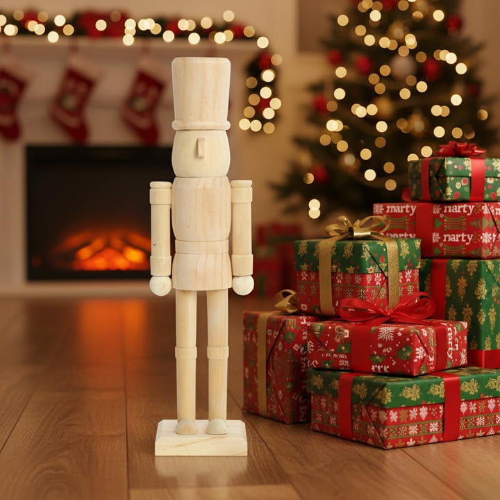 PE Nussknacker Holzfigur Unbemalt 38 cm - Grosses DIY Bastelset zum Bemalen, Holzrohling Soldat Figu