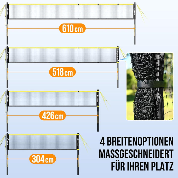Tragbares Badmintonnetz, Federballnetz für Garten 4-Fach-Breitenverstellbar Sportnetz 6|5,1|4,2| 3 M