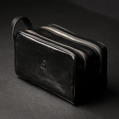 Kulturbeutel Leder Herren - Kosmetikbeutel - Waschtasche für Männer - 100% Echtleder - Hochwertige K