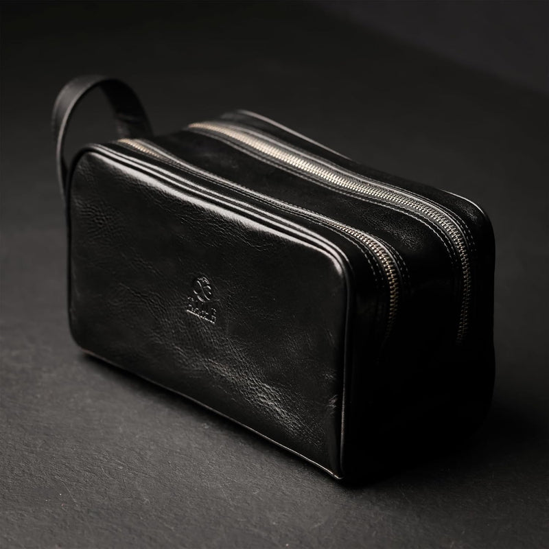 Kulturbeutel Leder Herren - Kosmetikbeutel - Waschtasche für Männer - 100% Echtleder - Hochwertige K