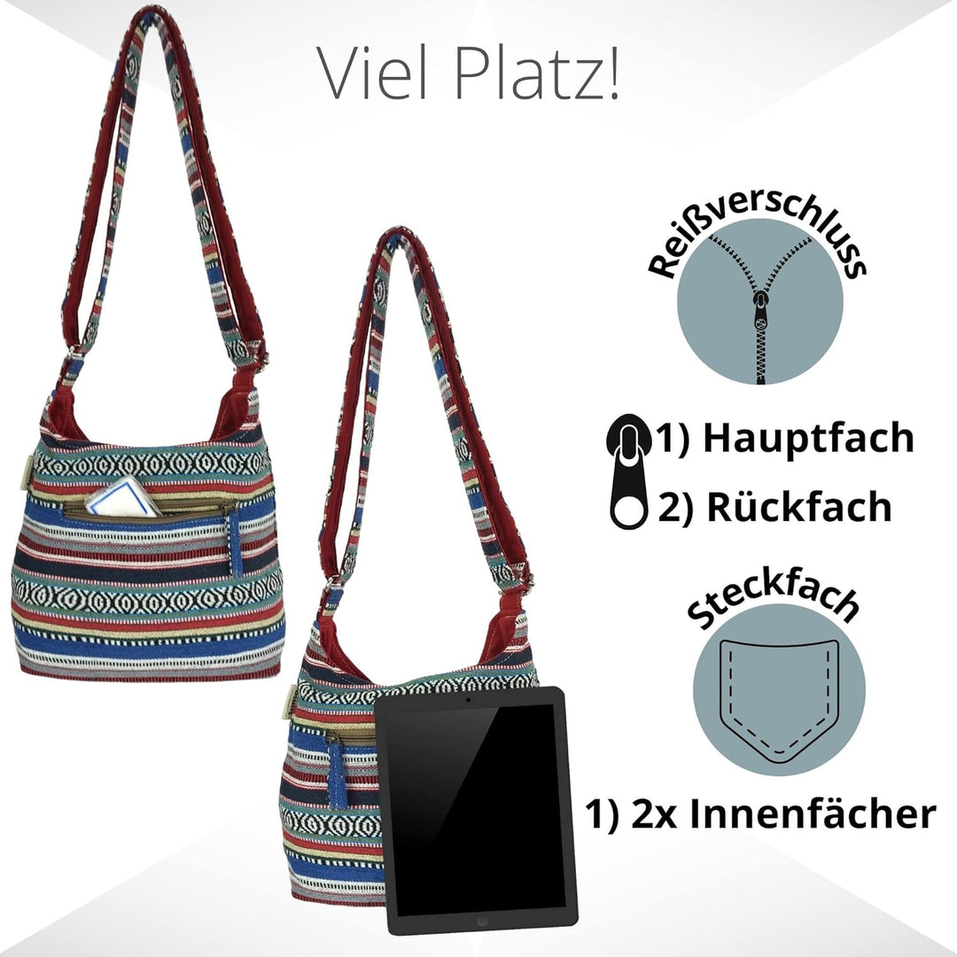 Sunsa Damen Umhängetasche. Hobo Tasche aus gewebter Baumwolle mit verstellbare Henkel. Crossbody Sch