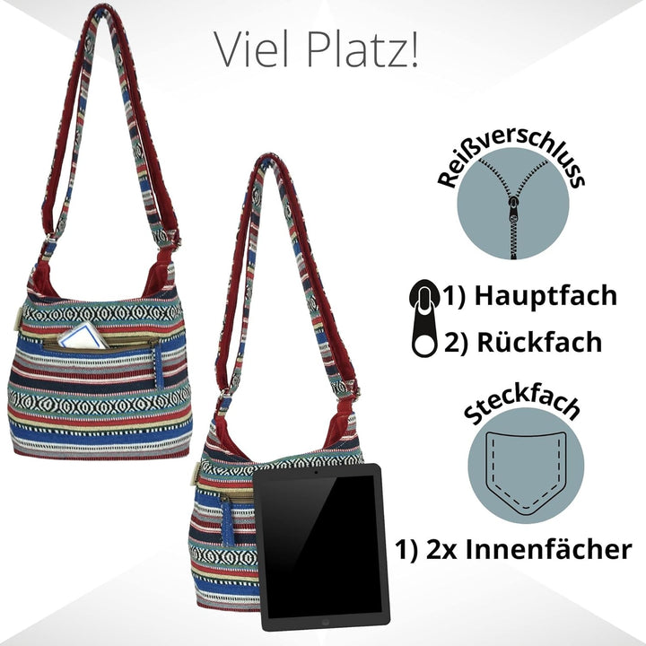 Sunsa Damen Umhängetasche. Hobo Tasche aus gewebter Baumwolle mit verstellbare Henkel. Crossbody Sch