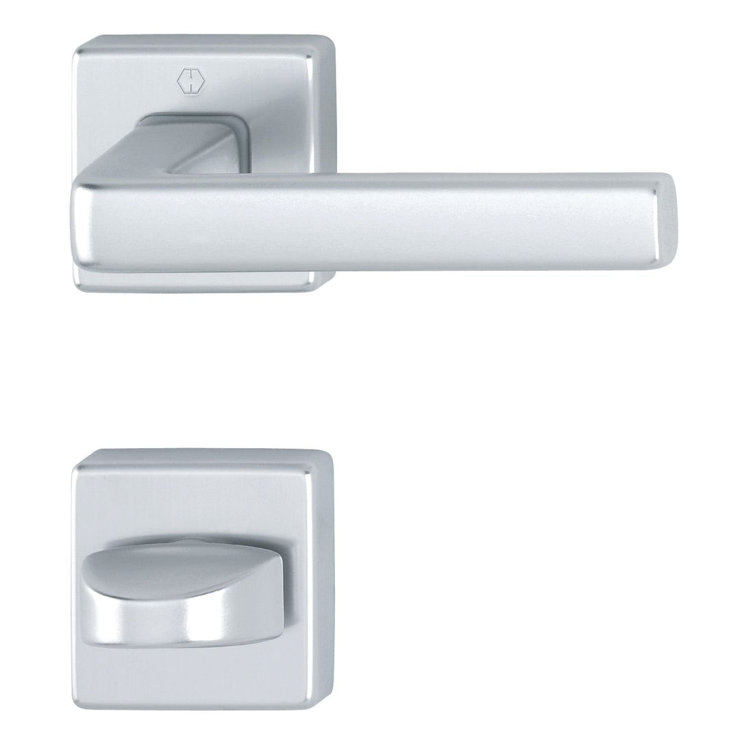 Drückergarnitur DUBLIN auf Rosette eckig WC, Aluminium silber eloxiert