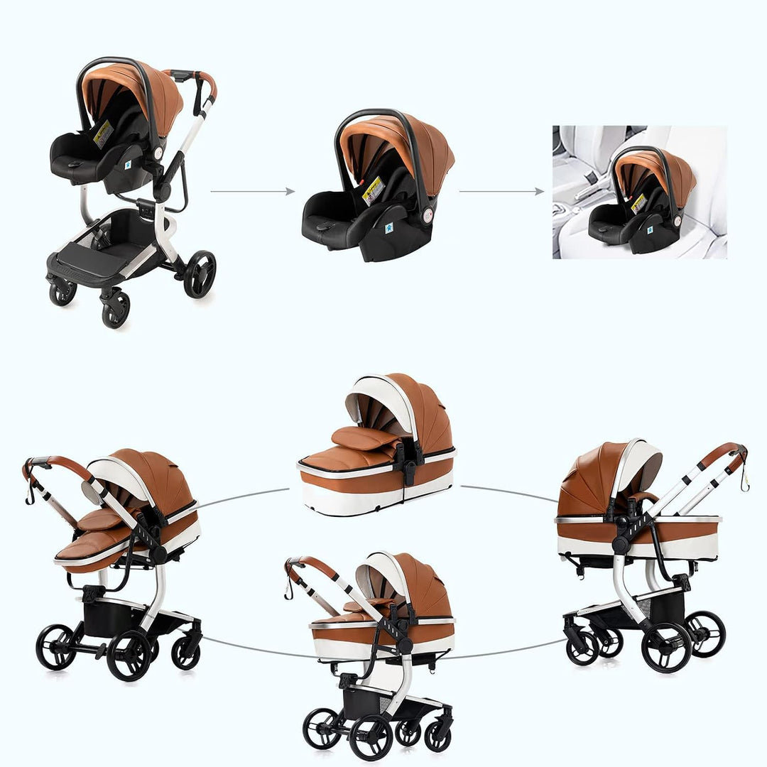 Magic ZC Kinderwagen 3 in 1, Kombikinderwagen mit Faltbarem Tragbarem One-Click-Design, Buggy mit Um