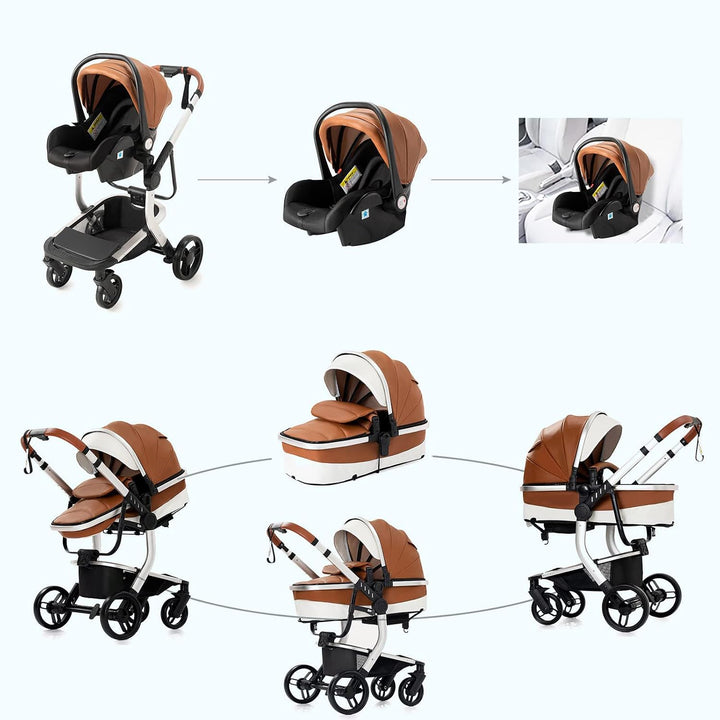 Magic ZC Kinderwagen 3 in 1, Kombikinderwagen mit Faltbarem Tragbarem One-Click-Design, Buggy mit Um