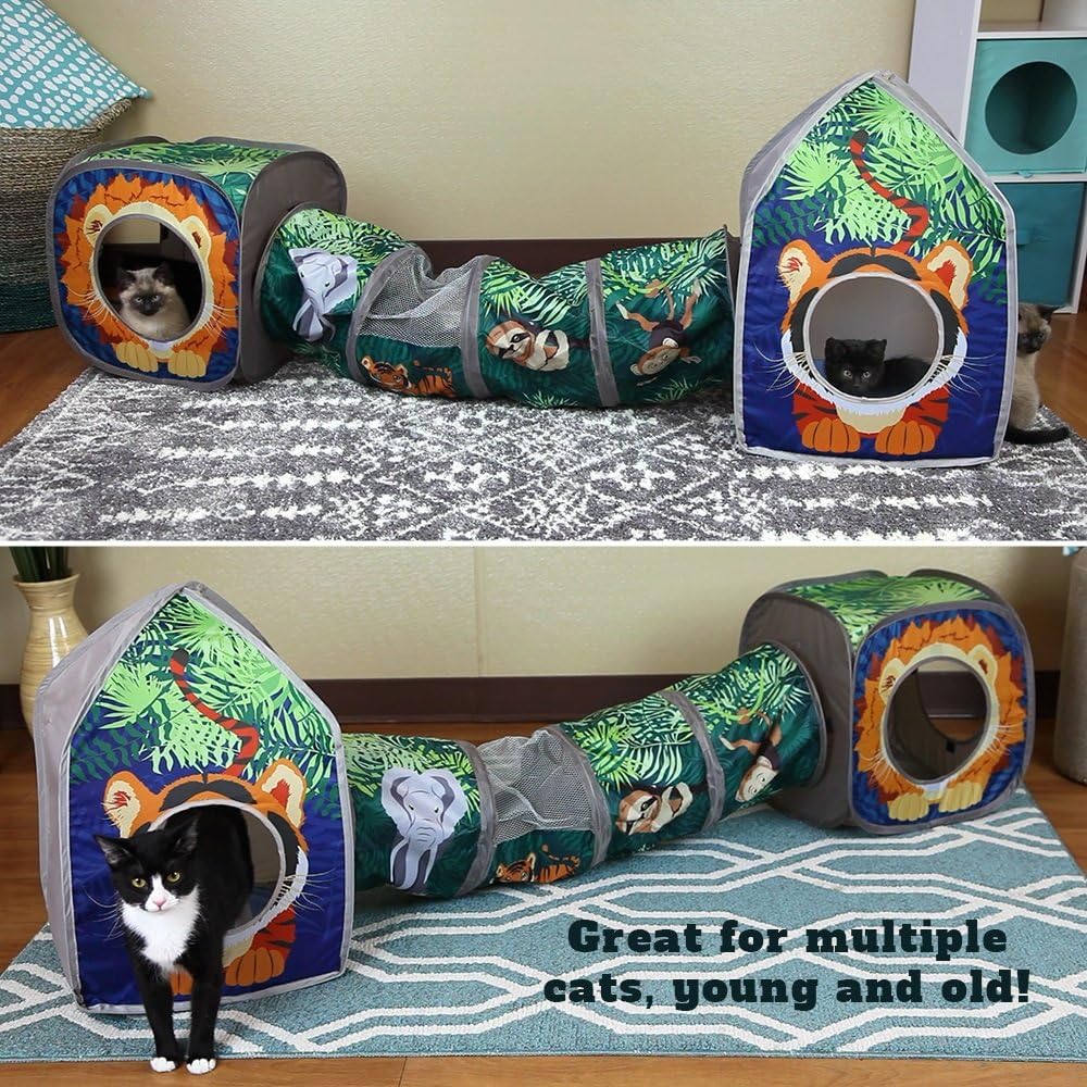 Kitty City Jungle Cat Cube Combo Faltbarer Katzenwürfel Katzenbett Tunnel Katzenspielzeug Kombi, Kom