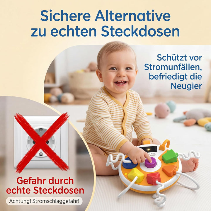 Montessori Steckdose Spielzeug 2026 Neuheit, Multifunktionales Busy Board mit Musik & 6 Geräuscheffe