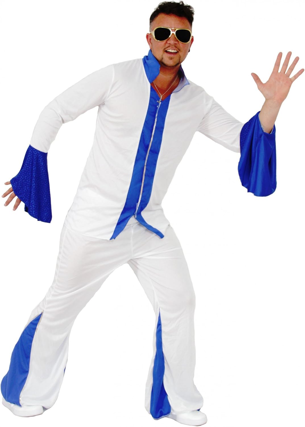 Foxxeo Weisser Disco Anzug Herrenkostüm 70er Jahre Overall Jumpsuit Kostüm Disco für Herren Grösse M