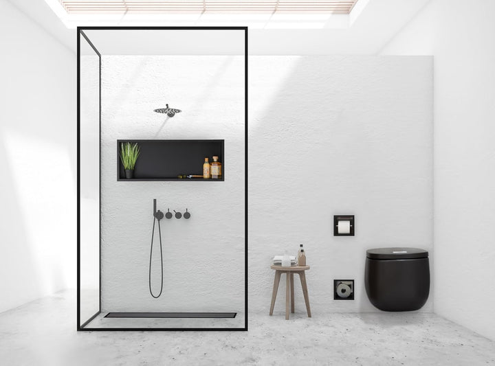 Balneo Wall-Box ONE Black Edelstahl Duschnische 60x30x10 cm, schwarz wandnische dusche, wasserdicht,