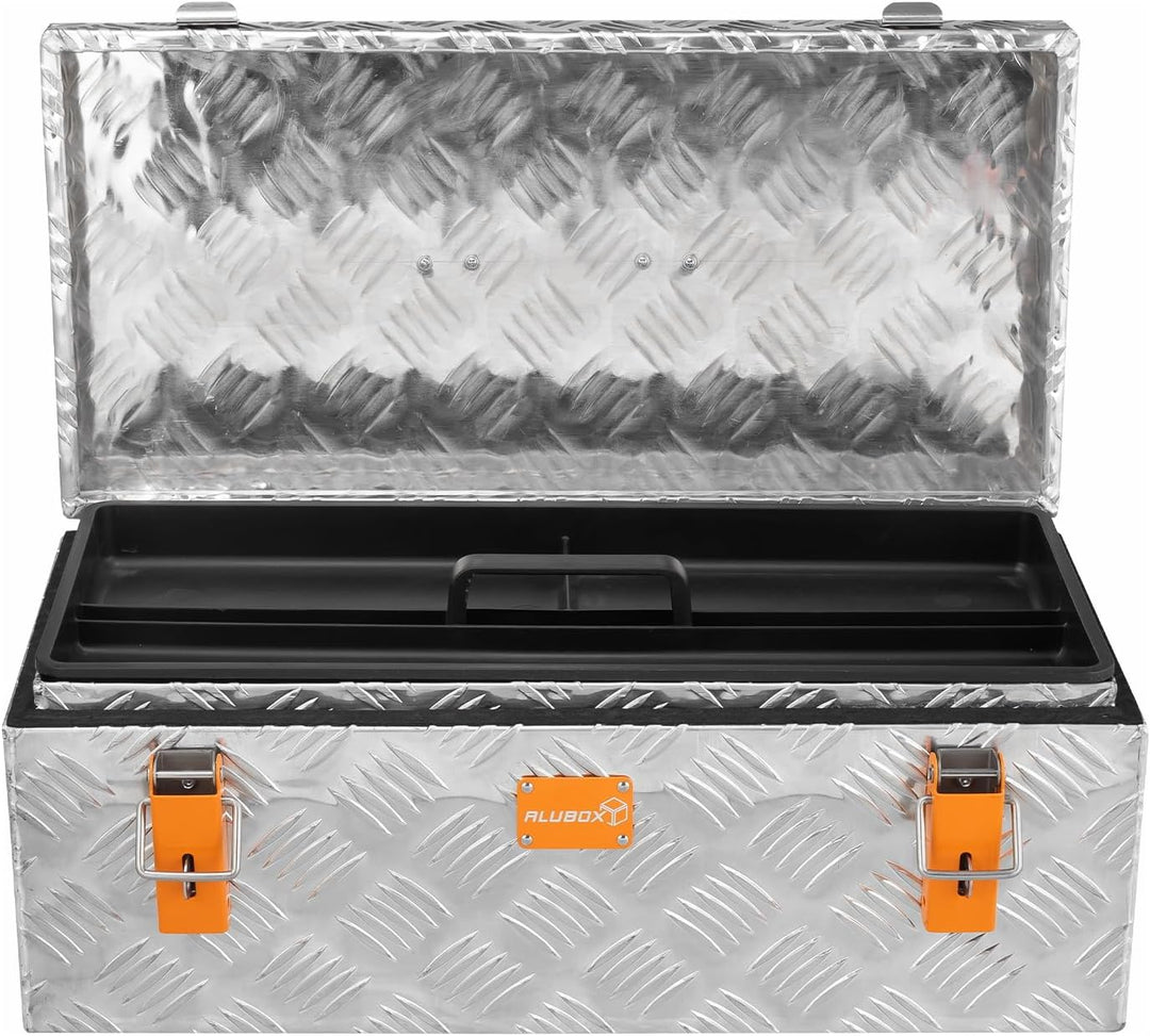 Aluminium Riffelblech Werkzeugbox 1,5mm Stärke - XXL Werkzeugtruhemit Einsatz - 59,5 x 29 x 23,5 cm