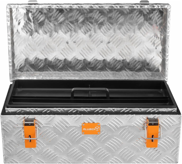 Aluminium Riffelblech Werkzeugbox 1,5mm Stärke - XXL Werkzeugtruhemit Einsatz - 59,5 x 29 x 23,5 cm