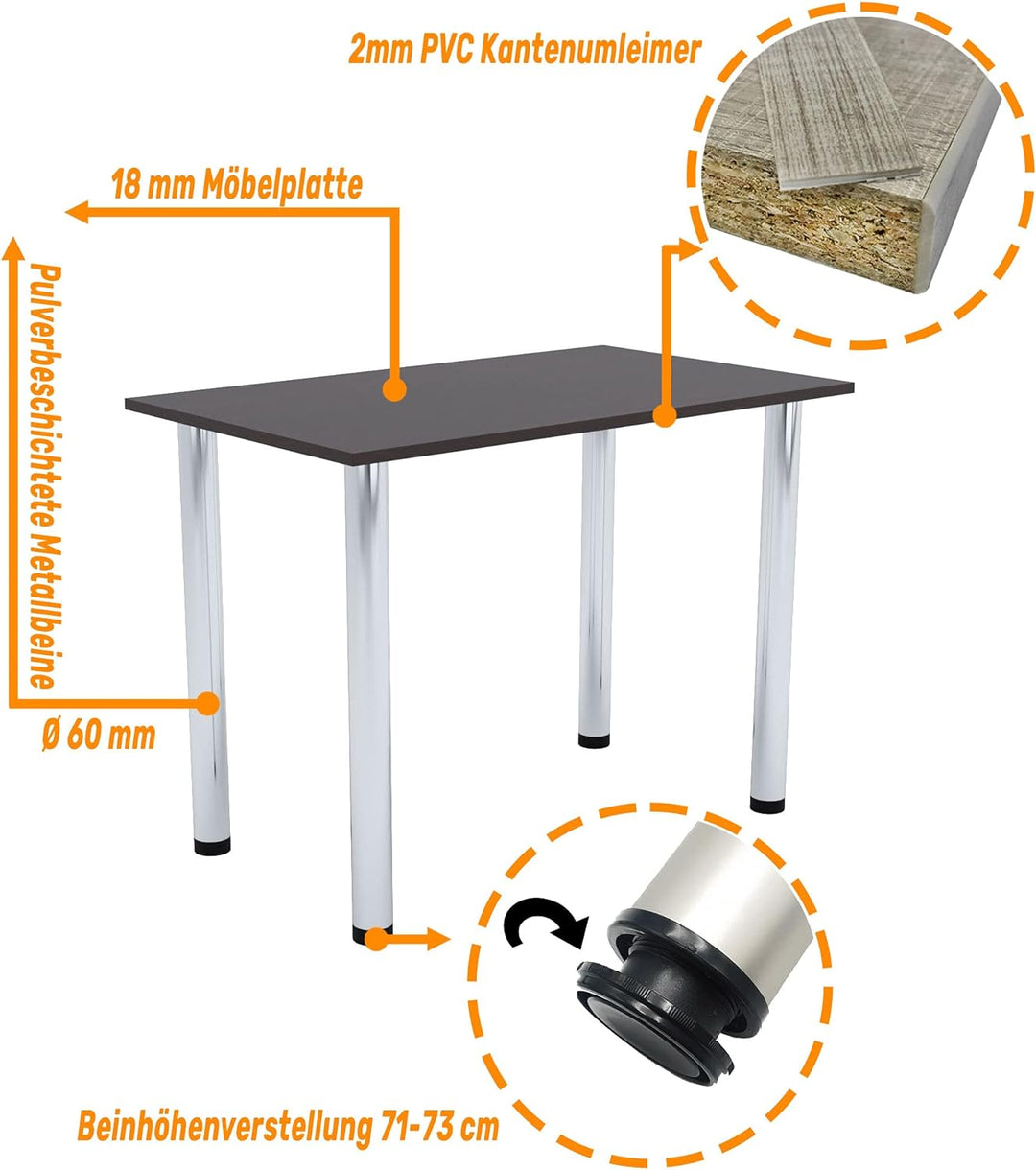 mikon 60x40 | Esszimmertisch - Esstisch - Tisch mit Chrombeinen - Küchentisch - Bürotisch | WENGE 60
