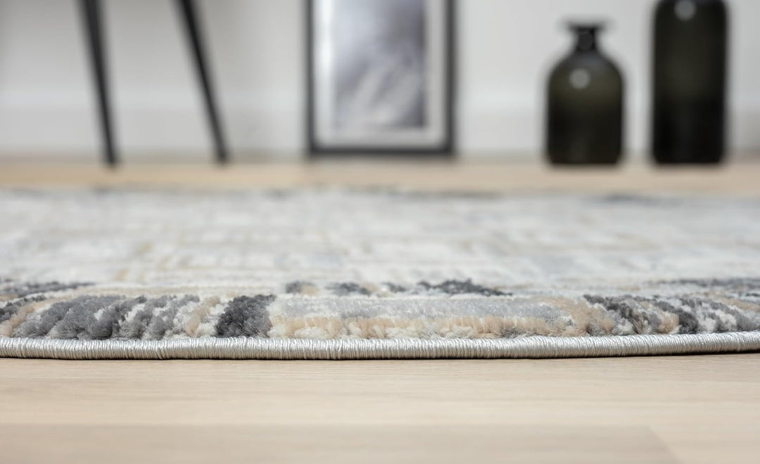 MY-RUG Teppich Ola rund Creme 120 x 120 cm Runder Esszimmerteppich in kurzflor, Badezimmerteppich in