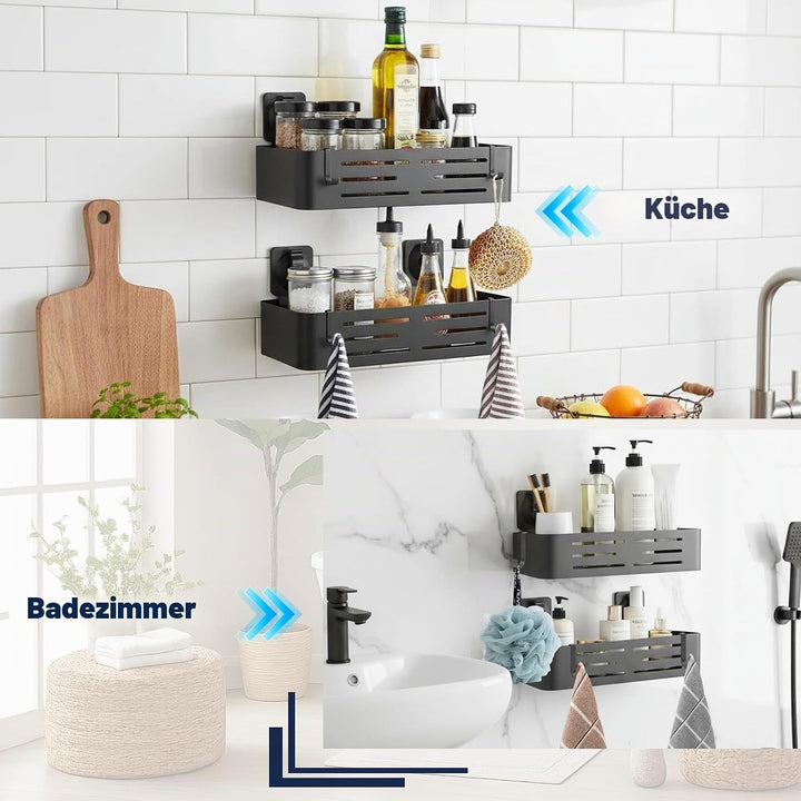 Duschablage ohne Bohren, 2 Stück Rostfreie Badezimmer Organizer mit Abnehmbaren Haken, Schnell Trock