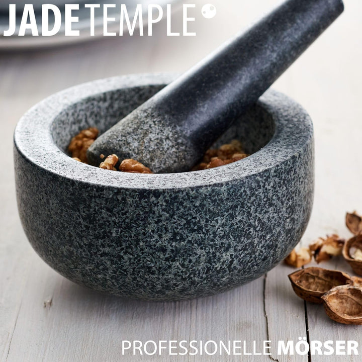 JADE TEMPLE 17036 Steinmörser mit Stössel im Set, effektives und einfaches mörsern, aus massivem Gra