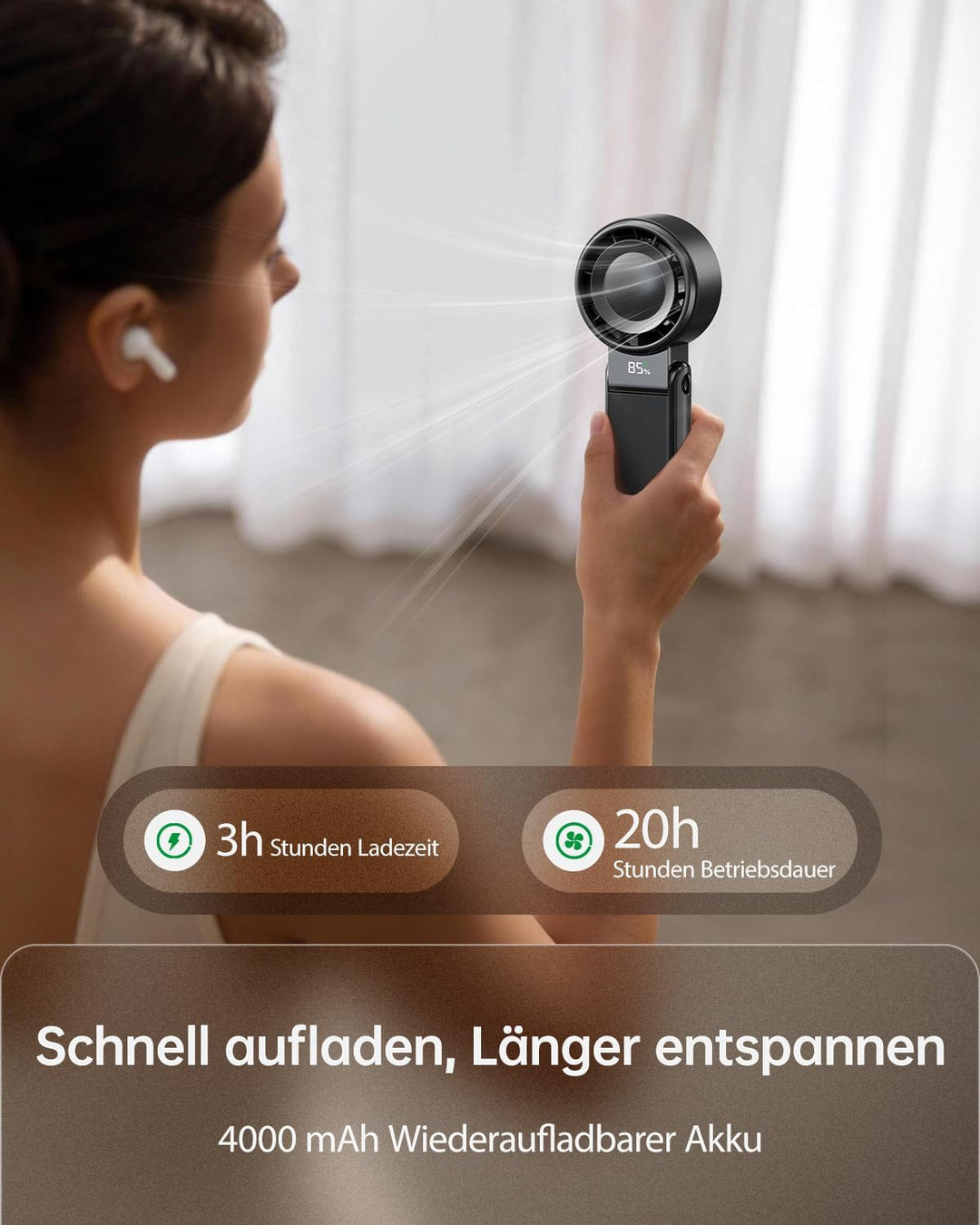 SWEETFULL Handventilator Tragbarer Turbo, Mini Ventilator,USB-Aufladbar, 5 Geschwindigkeitsstufen,20