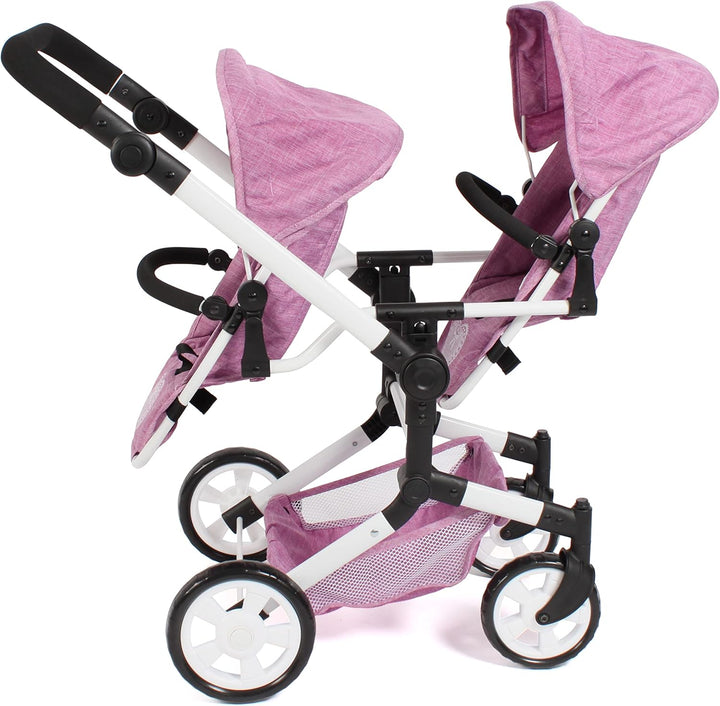 Bayer Chic 2000 - Puppenwagen Linus Duo, Zwillingspuppenwagen für Kinder von 4 bis 8 Jahren, Jeans p