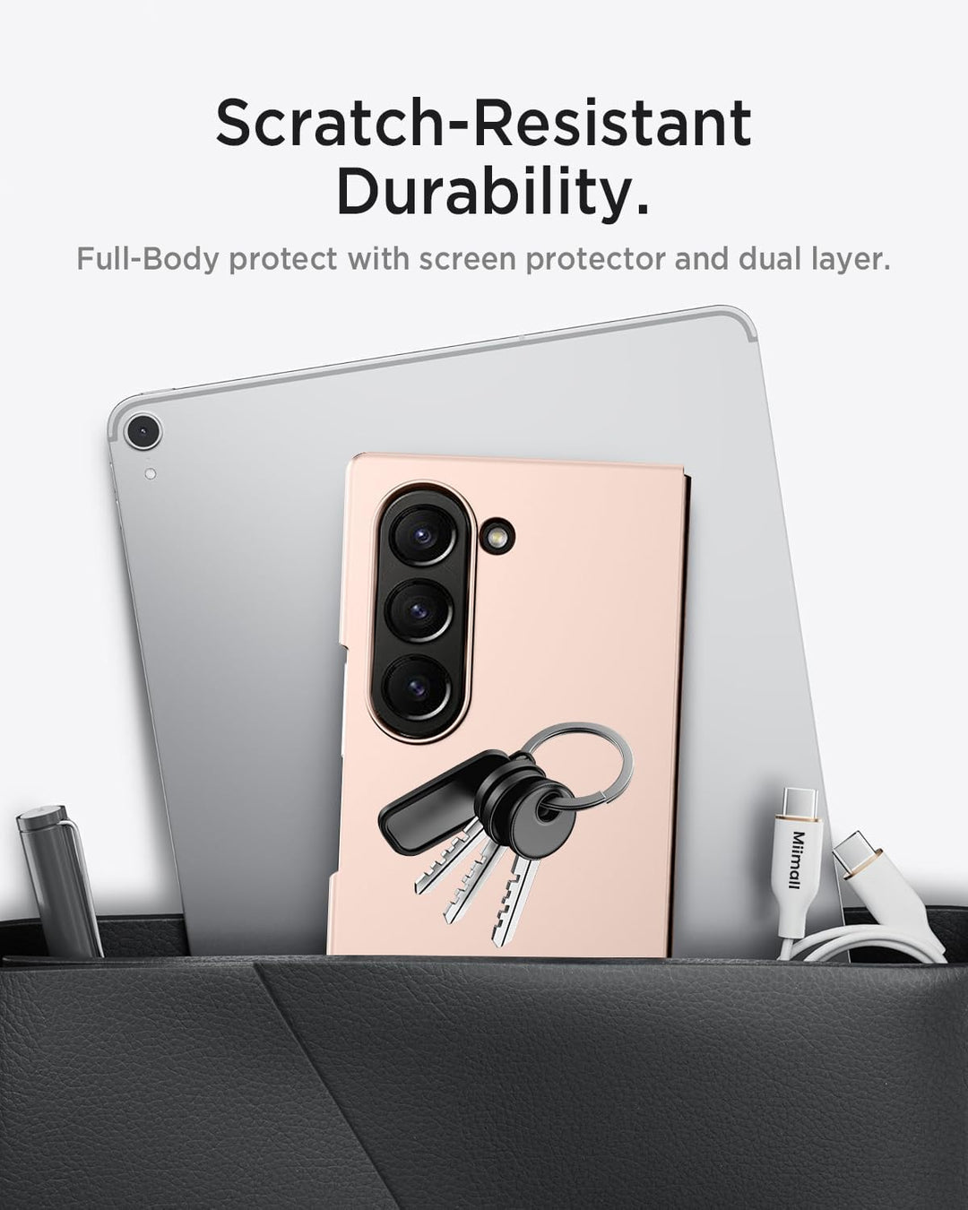 Miimall Handy Hülle für Samsung Z Fold 7 Slim Case mit Schutzglas, Induktives Laden Kompatibel, Mili