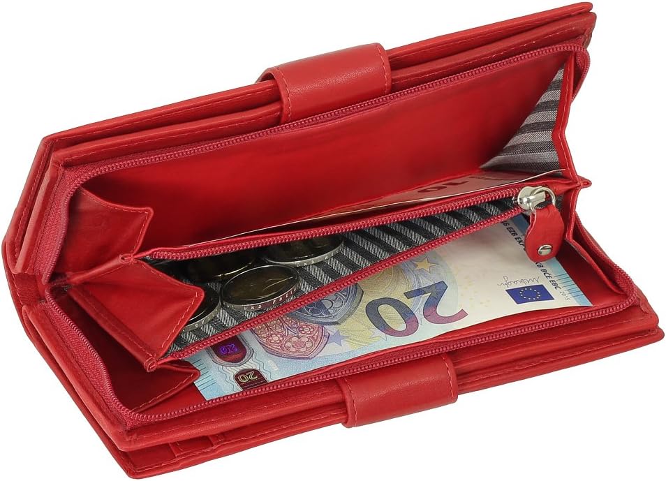 Luxus Leder Damen Geldbörse Portemonnaie Geldbeutel XXXL mit Reissverschluss 18,5 cm Farbe Rot, Rot